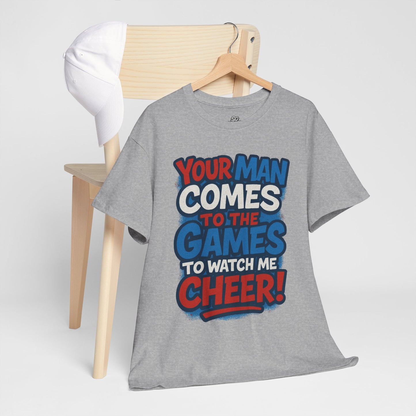 Cheerleader Your Man Watches Me Cotton Tee - Fan Apparel Red White Blue