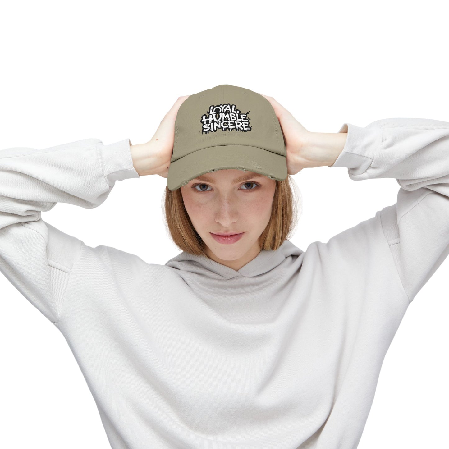 Unisex Distressed Hat with 'Loyal, Humble, Sincere' Quote