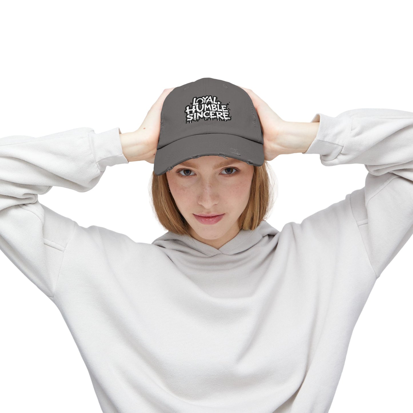 Unisex Distressed Hat with 'Loyal, Humble, Sincere' Quote
